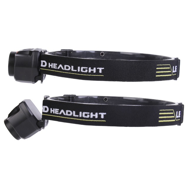 Studio side profile view showing two vertically stacked headlamps to demonstrate the multi-gear downward tilting mechanism of the light body relative to the forehead plate.
