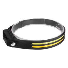 Studio full perspective view of the dual-strip version, showcasing two parallel horizontal yellow COB light bands integrated on the front of the black silicone band.