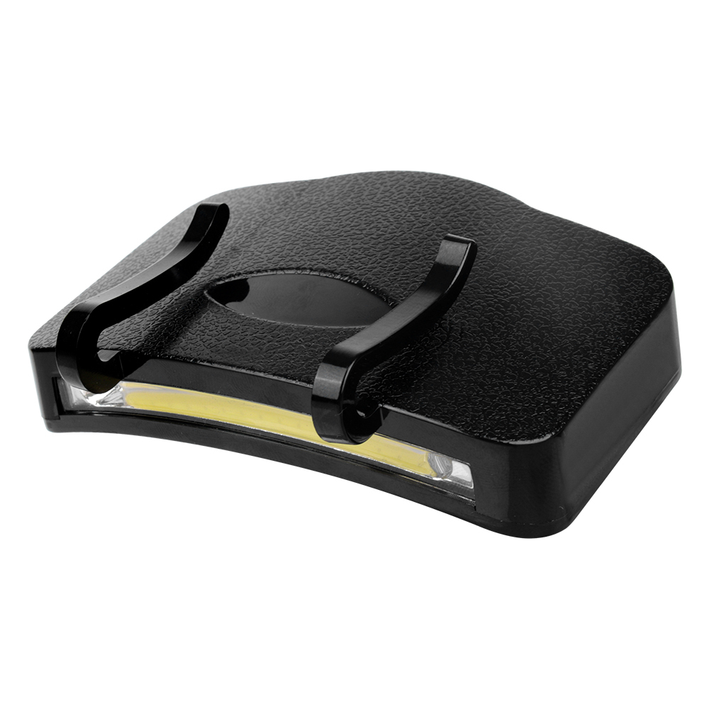 Studio rear-angled view of the black textured ABS caplight, detailing the curved mounting clips and the compact, lightweight design of the main body.