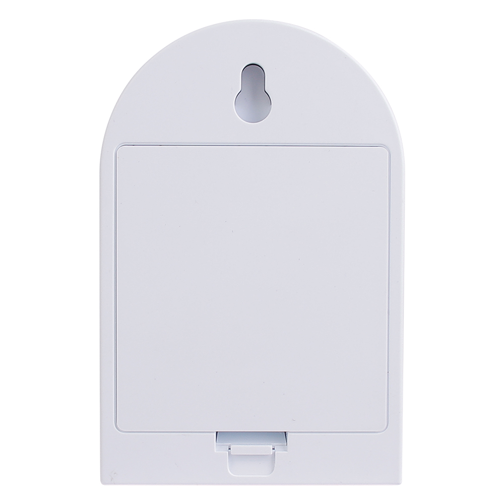 Studio view of the flat back of the arched LED sensor light, featuring an integrated keyhole slot at the top for wall mounting.