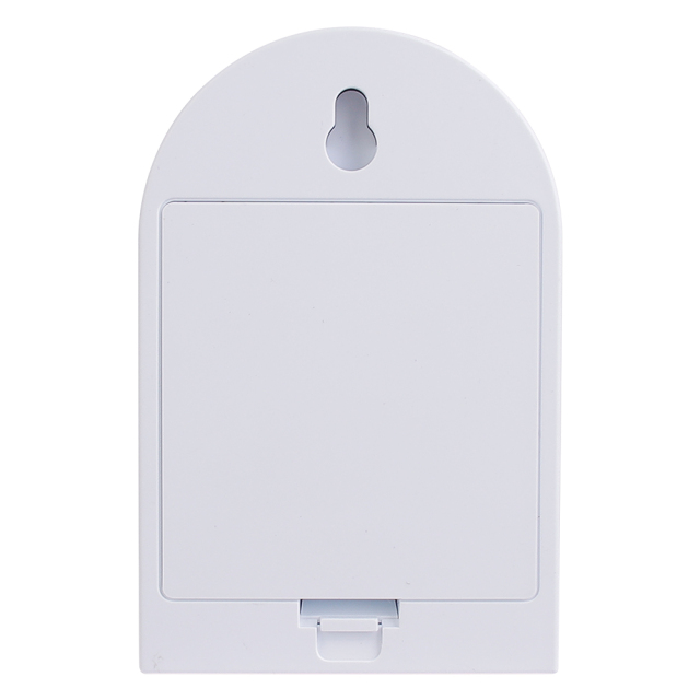 Studio view of the flat back of the arched LED sensor light, featuring an integrated keyhole slot at the top for wall mounting.