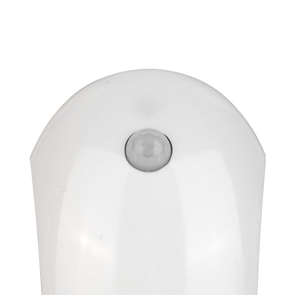 Close-up studio view of the top portion of the white night light, focusing on the integrated circular translucent PIR motion sensor lens.