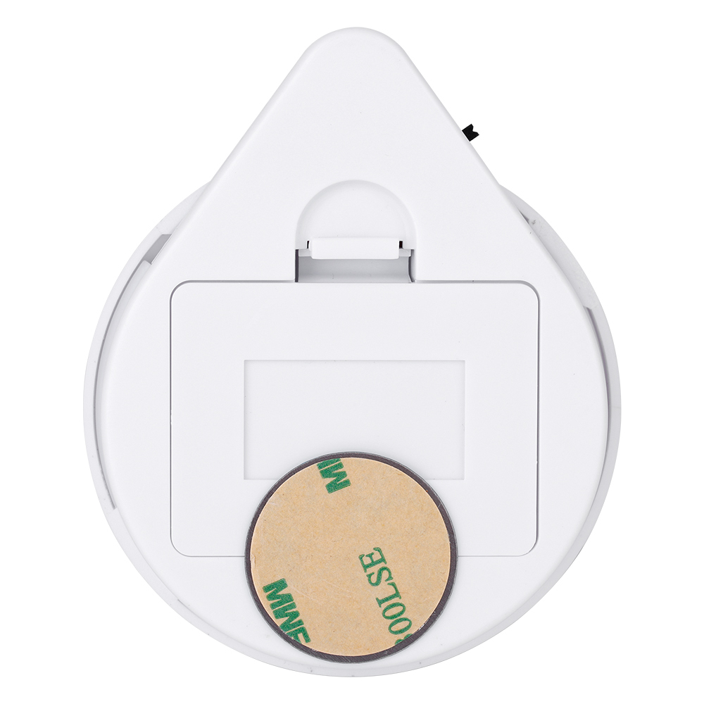 Studio view of the back of the teardrop base, showing a circular adhesive mounting pad and a flip-out integration plastic hook.