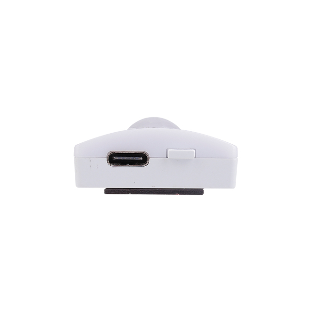 Cross-section view of the closet light bar end cap, displaying the USB port, a sliding toggle switch, and the low-profile mounting pad.