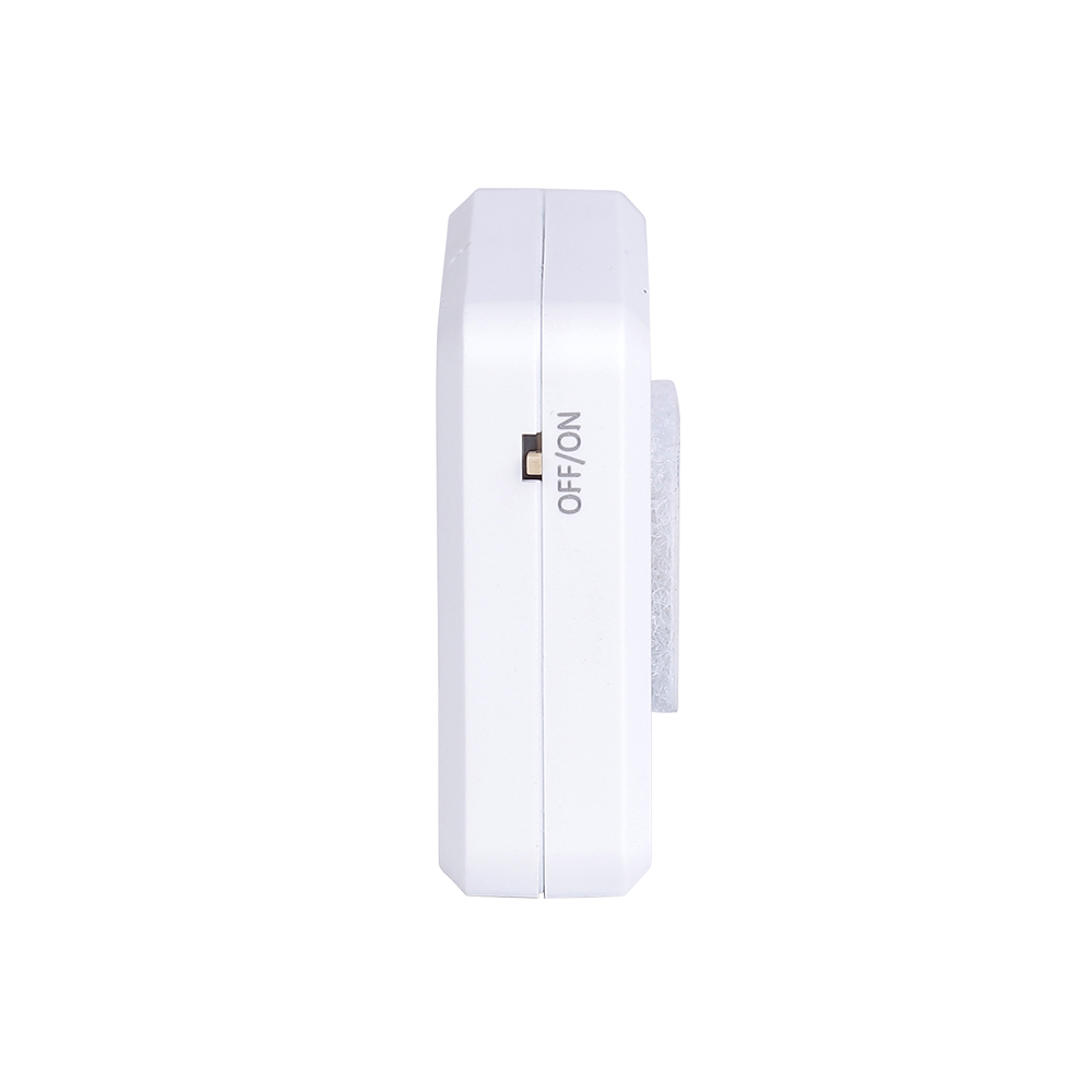 Side profile view of the white compact LED drawer light, showing its slim thickness and toggle switch.