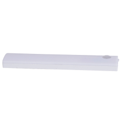Side view of the long slim white wireless closet light bar, displaying its sleek low-profile structure on a white background.