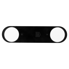 Studio front view of the black elongated mounting base for the light bar, featuring two circular cutouts at each end and an arrow indicator in the center.