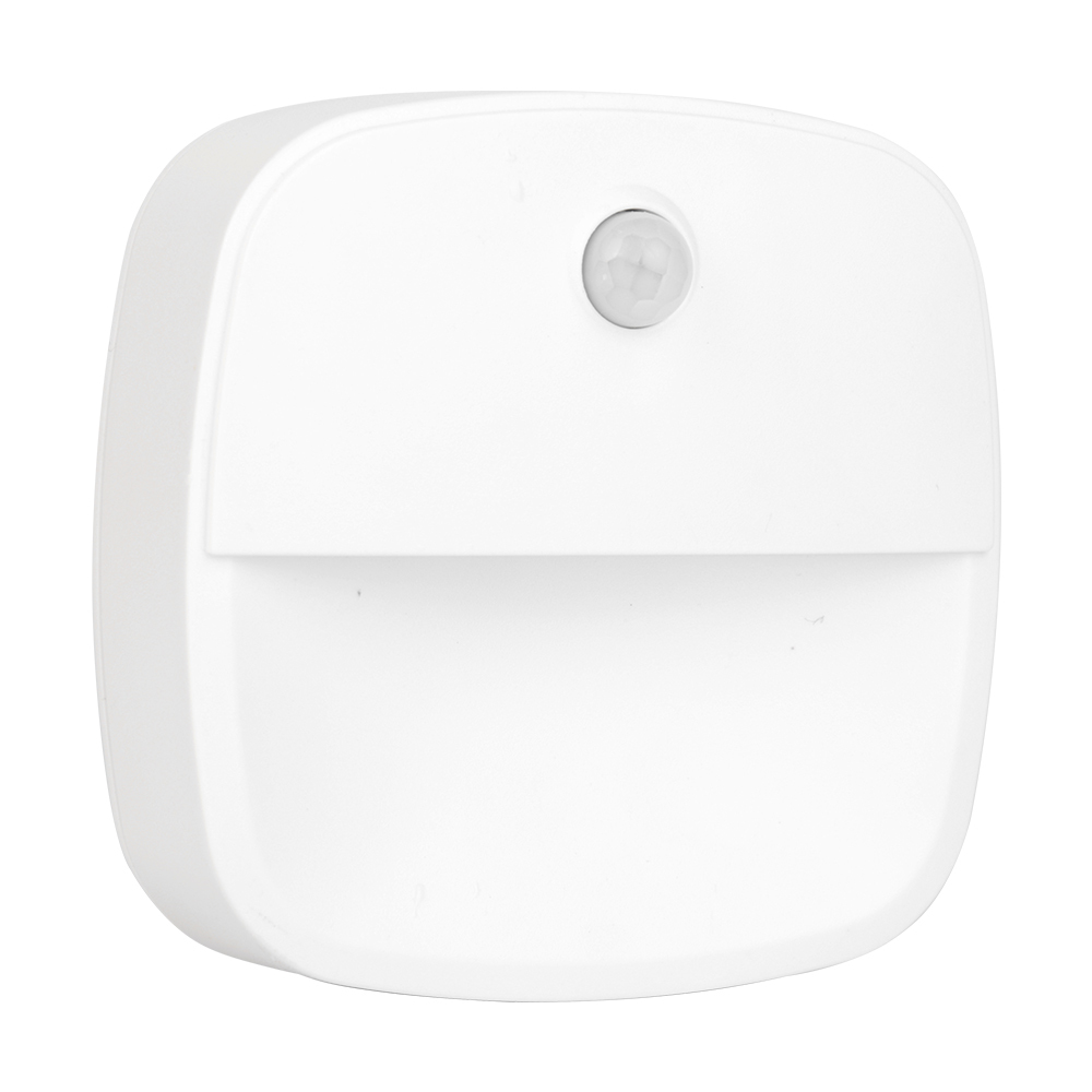 Studio angled view of the compact square LED step light against a white background, highlighting its slim and rounded-edge profile.