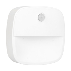 Studio angled view of the compact square LED step light against a white background, highlighting its slim and rounded-edge profile.