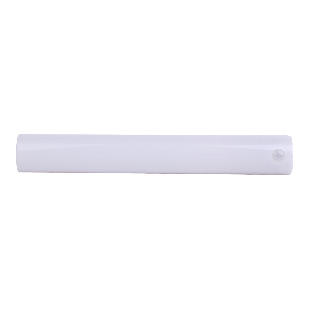 Front studio view of the long wireless PIR motion sensor LED light bar showing a smooth white diffuser and dome lens on the right.