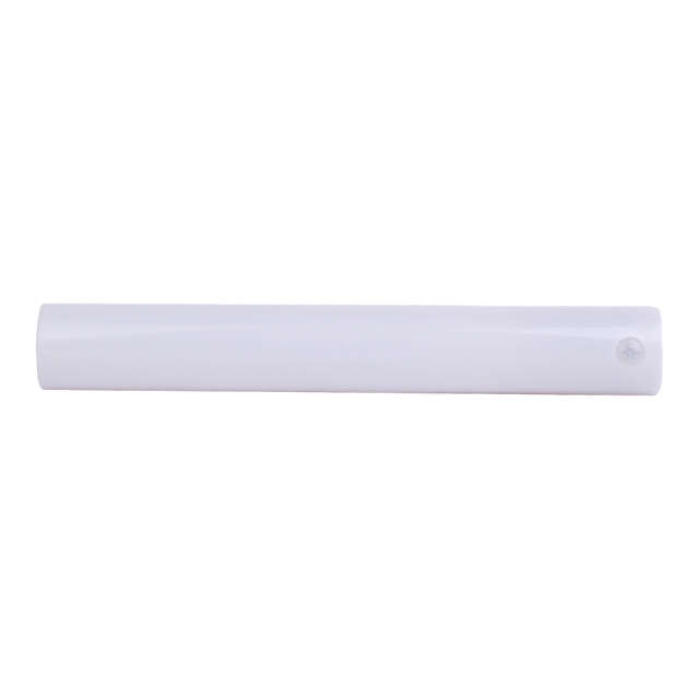 Front studio view of the long wireless PIR motion sensor LED light bar showing a smooth white diffuser and dome lens on the right.