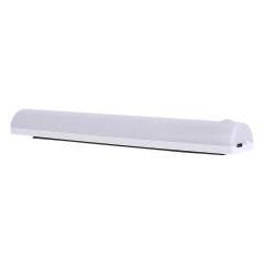 Back angled view of the white LED closet light bar, highlighting the built-in USB Type-C charging port and slim mounting base.