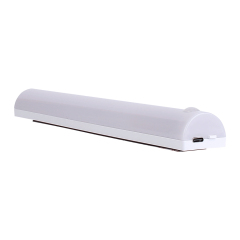 Close-up view of the white slim under-cabinet light bar's end cap, showcasing the Type-C power interface and indicator light hole.
