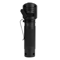 Back view of the right-angle flashlight highlighting the rubber dust cover over the Type-C USB charging port.