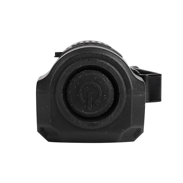 A top close-up view showing the rubber power switch button of the right-angle LED headlamp.