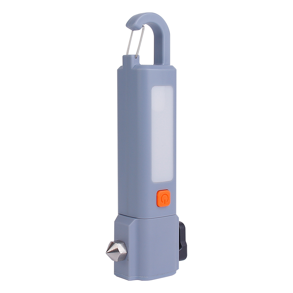Front vertical view of the car emergency flashlight showing the SMD light panel and orange button switch.