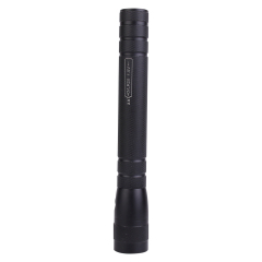 Front view of a compact black aluminum LED flashlight designed for daily portable carry.