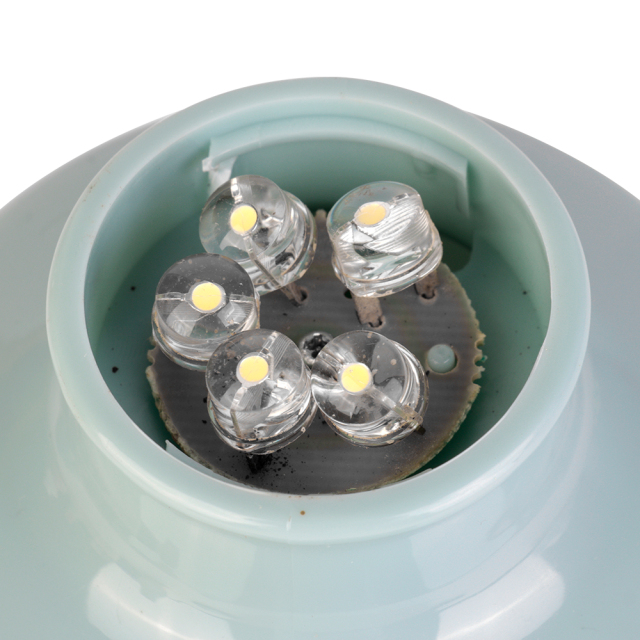 Inside top-down view showing the 5-LED light source cluster mounted within the lantern housing.