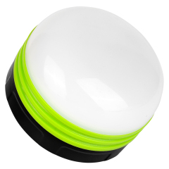 An angled view of the mini camping lantern highlighting the large milky white light diffuser dome.