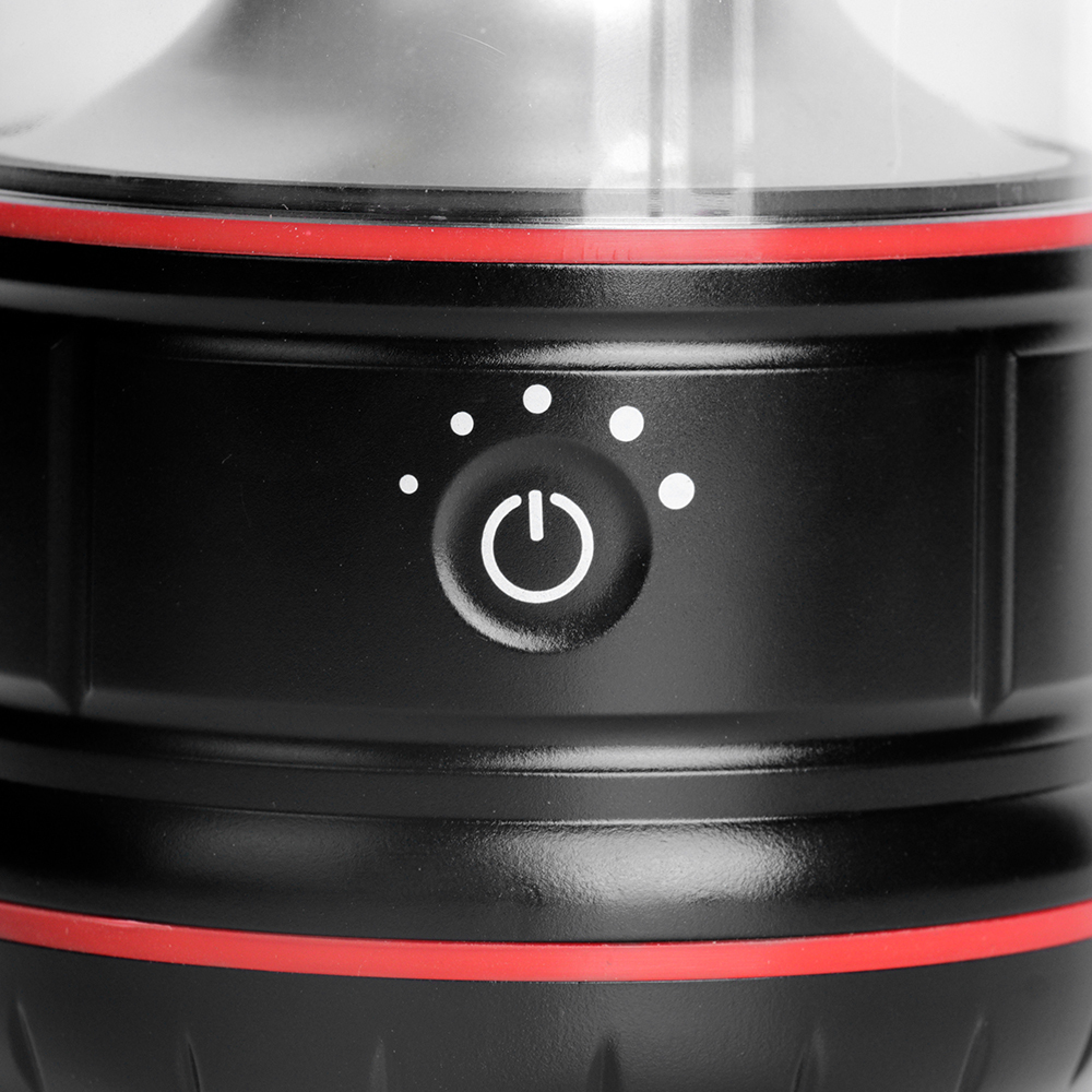 Close-up view of the power and rotary dimming knob on the base of the COB camping lantern.