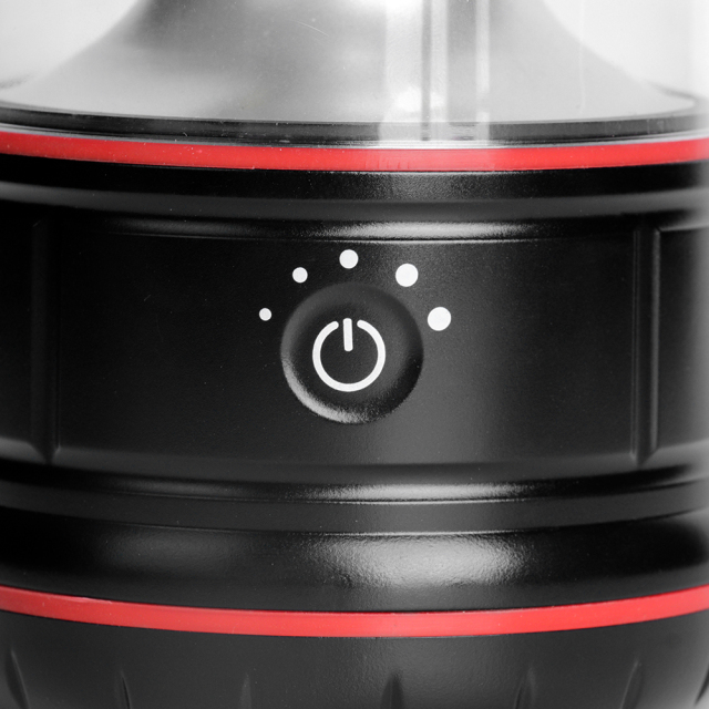 Close-up view of the power and rotary dimming knob on the base of the COB camping lantern.