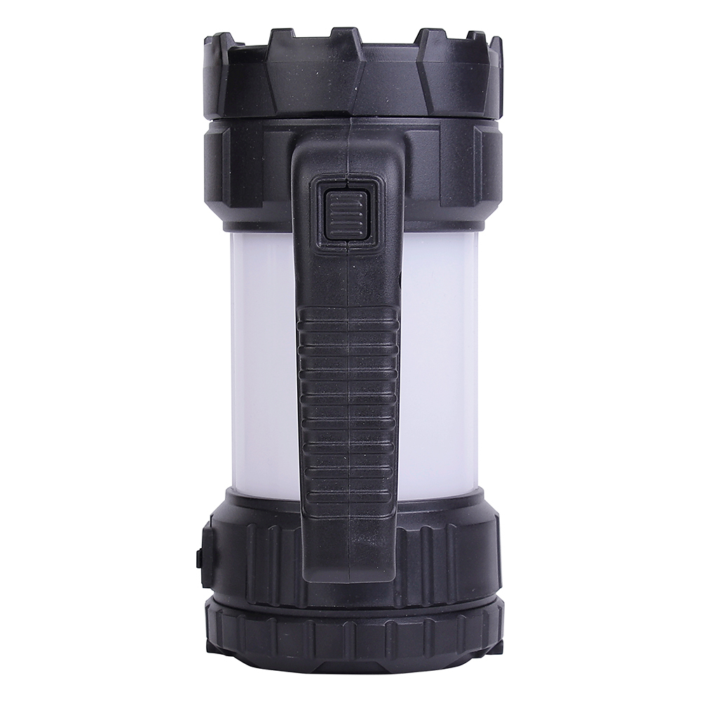 Back view of the camping searchlight highlighting the ergonomic handheld grip handle.