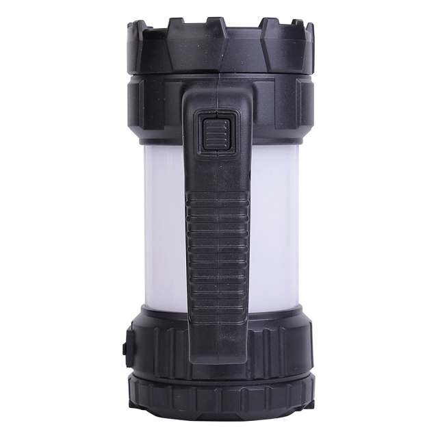 Back view of the camping searchlight highlighting the ergonomic handheld grip handle.