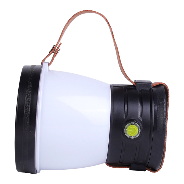 Side view of the dual-function LED camping light lying horizontally on its side.