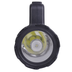 Front close-up view of the high-power LED searchlight lens and reflector cup.