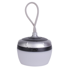 Back view of the silver rechargeable hanging tent light highlighting the Type-C charging port.