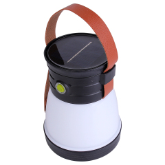 Top-down view of the camping lantern showing the integrated solar charging panel on top.