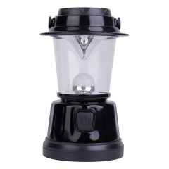 Front view of the black vintage camping lantern with standard LED light source.