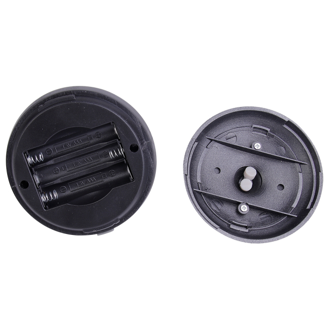 Internal view of the battery-operated tent light showing the 3 x AAA battery compartment opened.