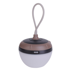 Front view of the compact hanging LED tent light in brown and black finish.