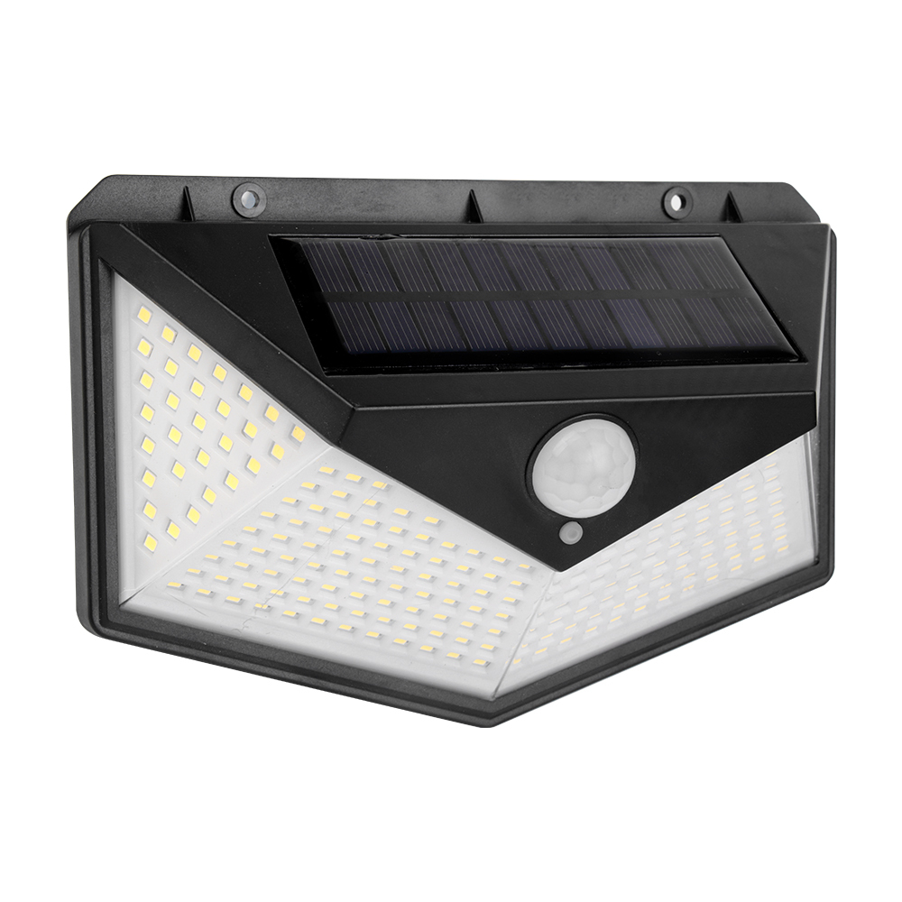 Front view of the high-density LED solar motion sensor wall light for extended outdoor coverage.