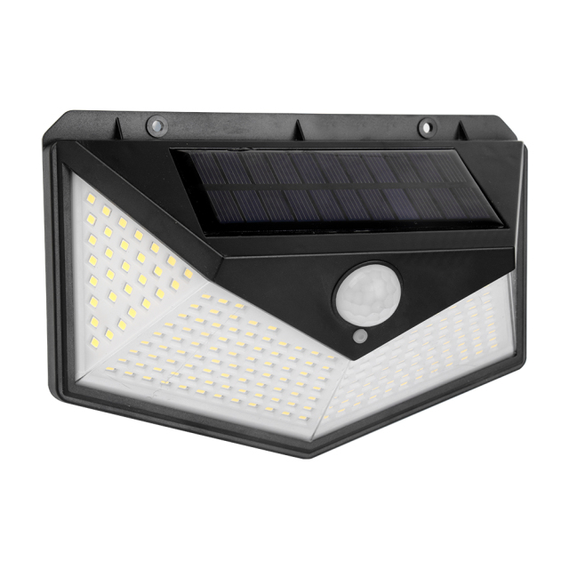 Front view of the high-density LED solar motion sensor wall light for extended outdoor coverage.