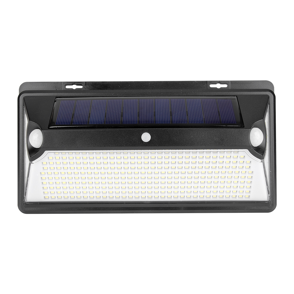 Front view of a high-power solar motion sensor wall light with 360 LED beads.