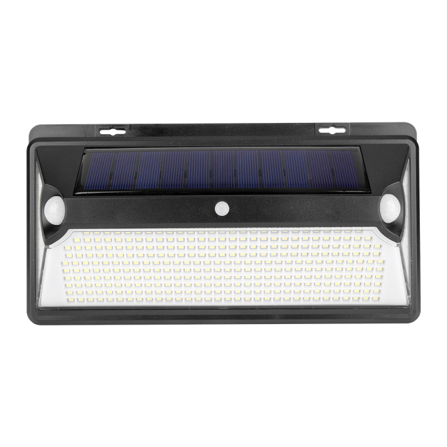 Front view of a high-power solar motion sensor wall light with 360 LED beads.