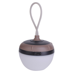 Back view of the brown rechargeable LED tent light highlighting the Type-C USB charging port.