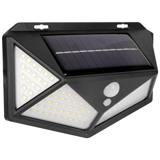 Perspective left side view of the wide-angle solar motion sensor outdoor light.