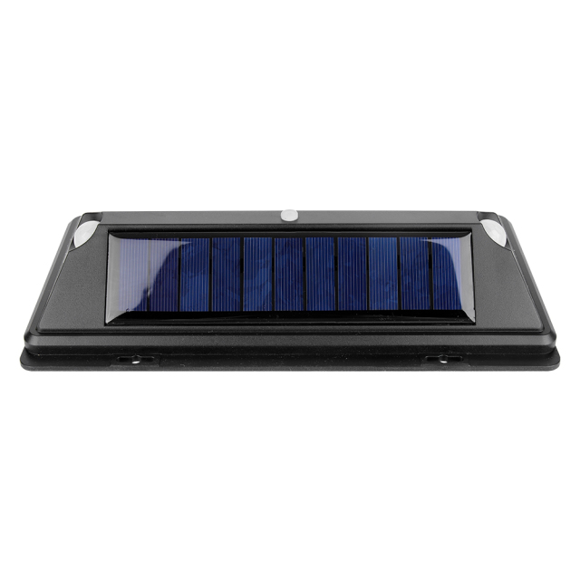 Top view highlighting the solar charging panel of the outdoor motion sensor wall light.