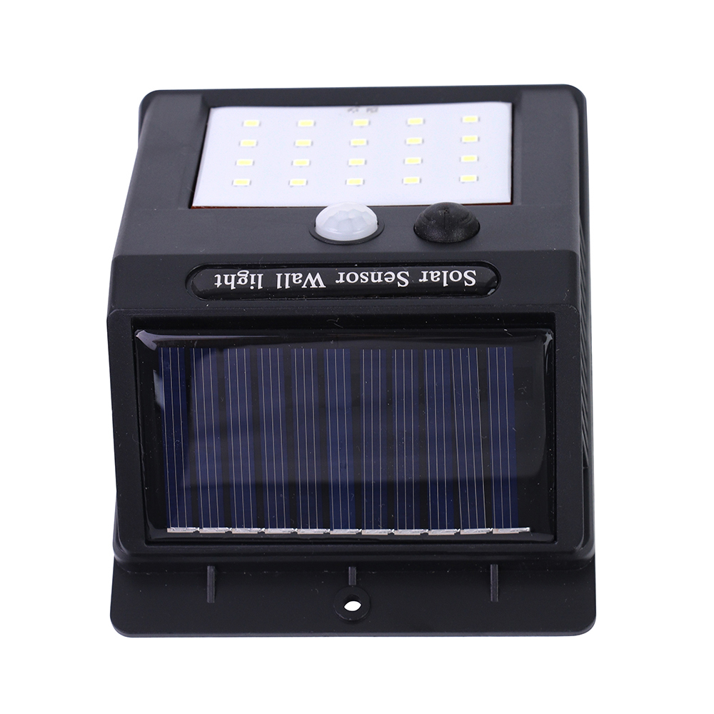 Top-down view highlighting the solar charging panel of the outdoor wall light.