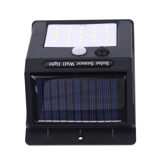 Top-down view highlighting the solar charging panel of the outdoor wall light.