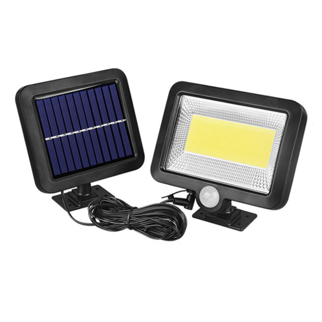 Front view of a split solar motion sensor light with a single large COB panel.