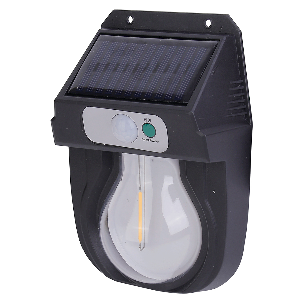 Perspective side view of the vintage solar tungsten motion sensor outdoor wall light.