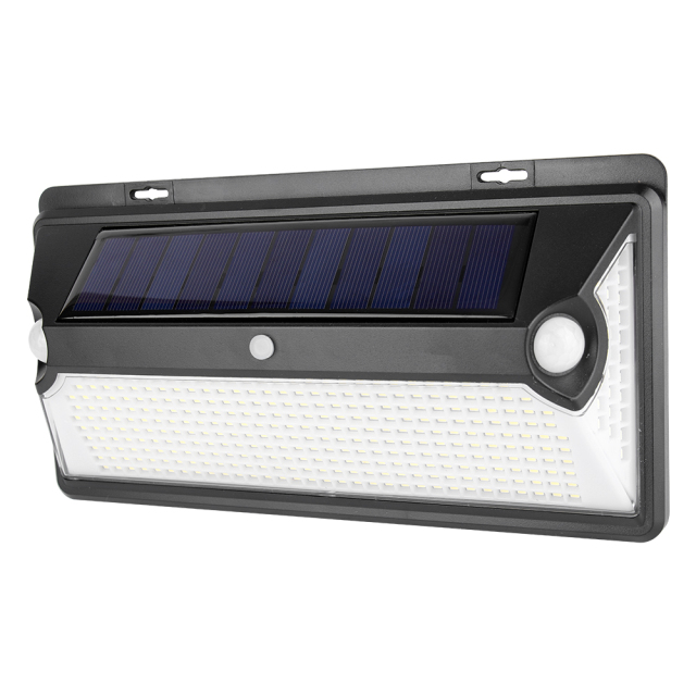 Perspective side view of the solar motion sensor outdoor wall light.