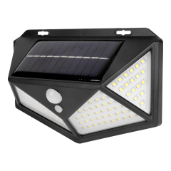 Perspective right side view highlighting the angled illumination panels of the solar wall light.