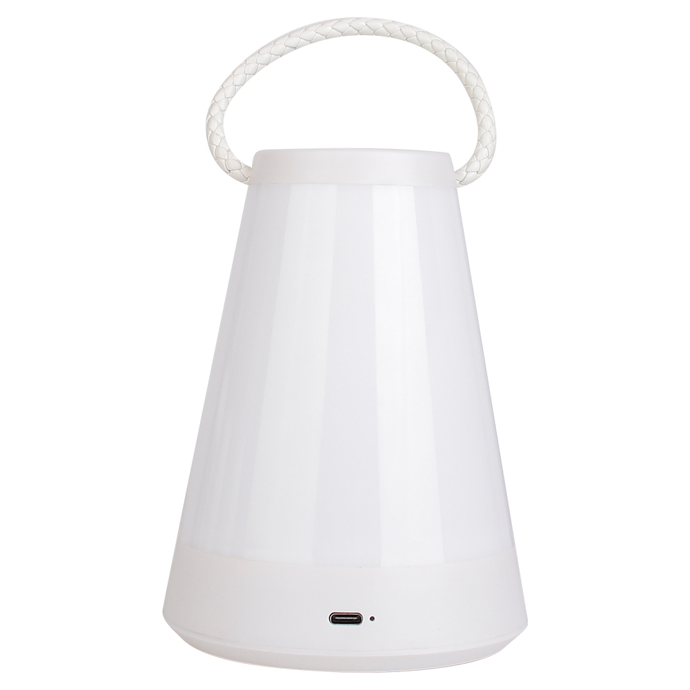 Back view of the white rechargeable camping lantern showing the USB charging port at the base.