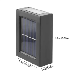 Product dimensional drawing of the compact solar up and down wall light, showing height and width in inches.