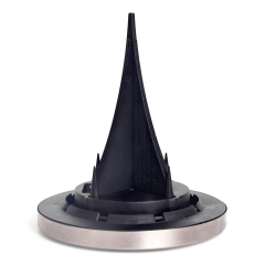 Side view of a solar ground disk light showing its black detachable ground stake for easy installation.